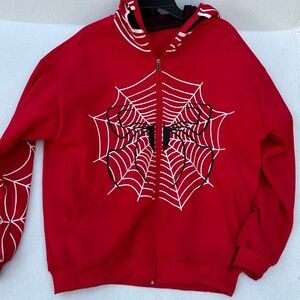 Spiderman Red Zip-Up Sweater with Web Design